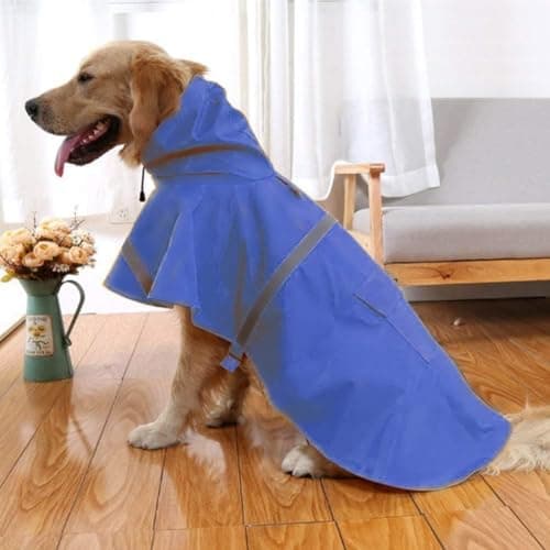 NACOCO Large Dog Raincoat Adjustable Pet Water Proof Clothes Lightweight Rain Jacket Poncho Hoodies with Strip Reflective (XXXL, Blue) - Image 1