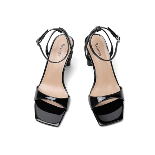 Reitoye Black Heels for Women Open Toe Chunky High Heels Strappy Ankle Strap Sandals Womens Size 9.5 - Image 1