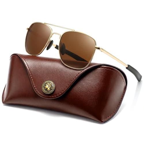 SUNGAIT Real Glass Lens Sunglasses for Men and Women: Military Style Pilot Aviator HD Shades with Upgraded Spring Hinge Bayonet Temples SGT286JC-BLP - Image 1