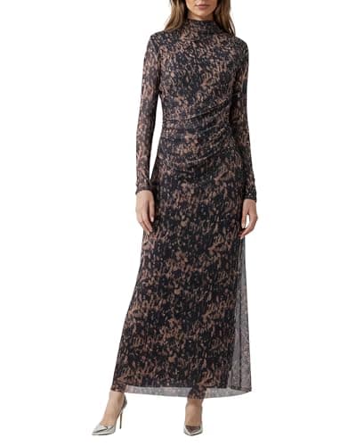 OctMoon Women’s Long Sleeve Maxi Dress High Neck Mesh Bodycon Dress with Splatter Print – Elegant Fall Italian Dress, Boho Evening Cocktail Party Dresses for Women(Navy)-S - Image 1