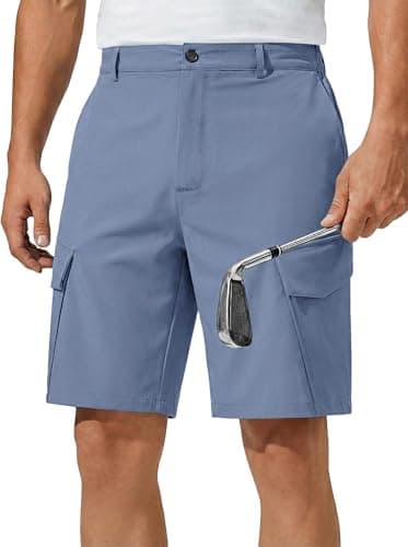Runcati Mens 9" Golf Shorts Quick Dry Stretch Lightweight Elastic Waist Work Hiking Summer Dress Shorts with 4 Pockets Blue - Image 1