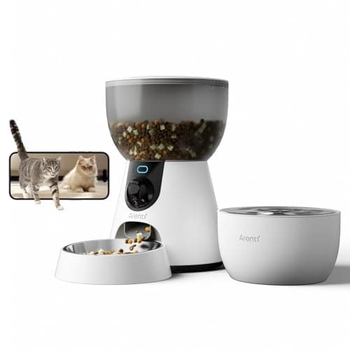 ARENTI Smart Automatic Cat Feeder and Water Fountain, 4L Pet Feeder Cat Food Dispenser with Camera, Dual Power, App Control, Live View & Night Vision, Meal Call, Hygienic Water Flow, Desiccant Bag - Image 1