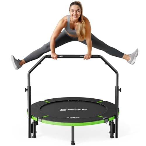 BCAN 40" Foldable Mini Trampoline, Rebounder Trampoline for Adults, Adjustable Foam Handle, Exercise Rebounder for Adults Indoor/Garden Workout, Max Load 330lbs, Green - Image 1