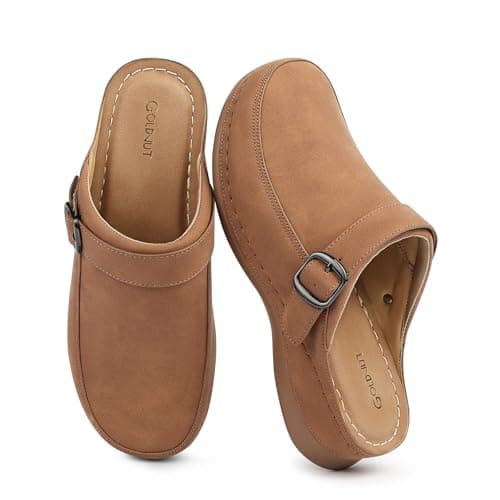 Goldnut Women's Dark Brown Closed Toe Clogs Mules Comfortable Clogs with Arch Support Buckle Lined Slip On Mules Sandals for Woman Size 7.5 - Image 1