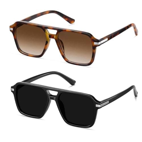 AOJINOJO Retro Aviator Sunglasses for Women Men Classic 70s 90s Vintage Trendy Square Aviators(Black/Grey+Tortoise/Gradient Brown) - Image 1