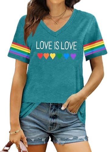 Zylkor Pride Tshirts for Women Be You Letter Print T Shirt Rainbow Graphic Tee Shirt Pride Vneck Tee Tops - Image 1
