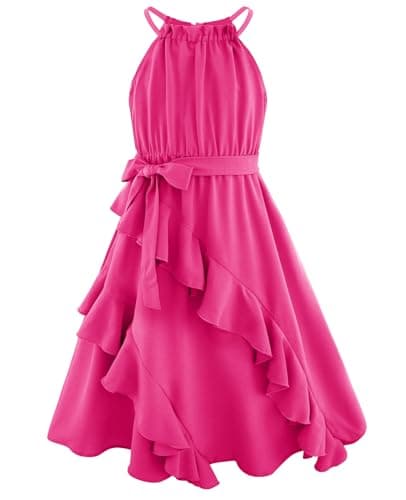 HOZIY Girls Summer Dresses Size 10-12 Spring Halter Neck Tiered Ruffle a Line Flowy Casual Juniors Birthday Sundresses - Image 1