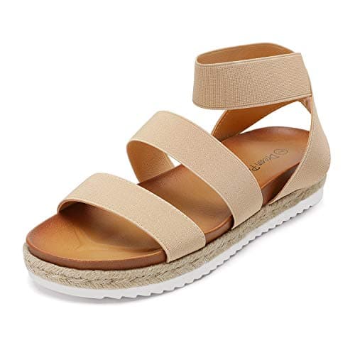 DREAM PAIRS Women’s Open Toe Ankle Strap Espadrille Flatform Platform Wedge Sandals,Size 7.5,Nude,JIMMIE