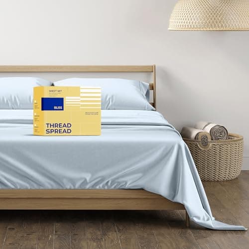 THREAD SPREAD 100% Egyptian Cotton Sheets Set California King Size - 600 Series Bliss Collection Luxury Sheet Cal King Size (4 PC, Light Blue), Soft, Hotel Bed Sheets, Fits Mattress Upto 18" - Image 1
