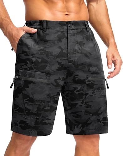 Pudolla Men's Hiking Cargo Shorts 9" Lightweight Stretch Travel Work Shorts for Men Outdoor Casual with 5 Pockets(Black Camo Medium) - Image 1