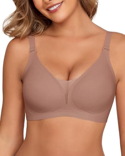 Ubras Womens Wireless Bra Deep V Mesh Soft Support Bra Seamless Bralette Comfort No Underwire Everyday Bra Taupe M - Image 1