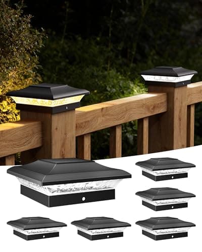 T-SUN Solar Post Cap Lights 6 Pack for 4x4 Vinyl Wooden Posts, Waterproof Outdoor Warm & Cool White(3000K/6000K) Solar Powered for Deck Garden Patio Lighting - Image 1