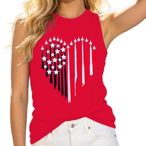 Rfemdz Women 4th of July Tank Top - Heart American Flag Tank Tops Women Patriotic Shirt USA Flag Stars Stripes Print Tees - Image 1