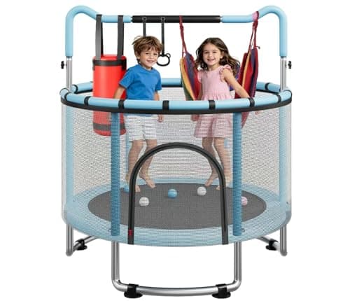 55"Kids Trampoline w/Enclosure Net,Hoop&Sandbag,440LBS Load,Adjustable Height - Image 1