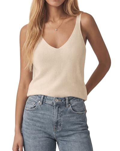KIRUNDO Sweater Tank Tops for Women Sleeveless V Neck Ribbed Knit Vest Top Camisole 2026 Summer Outfits Fashion Clothing(Beige, Medium) - Image 1