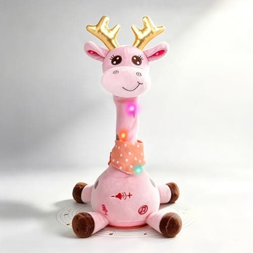 Dancing Talking Giraffe with Golden Antlers Toy, Stuffed Animal Baby Toy Repeating What You Say, Glowing Musical Electronic Giraffe with Golden Anlters Easter Gifts for Toddlers 1-3 Years Old (pink) - Image 1