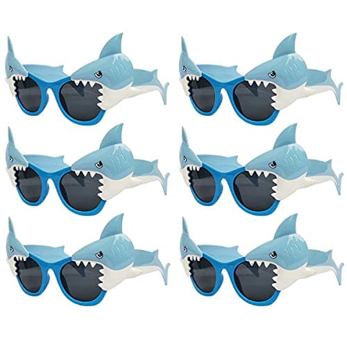 JAKADYUKS Shark Glasses Party Favors, 6pcs Hawaiian Shark Photo Booth Props Tropical Summer Beach Ocean Pool Party Supplies Shark Birthday Party Decorations Return Gifts Eyeglasses - Image 1