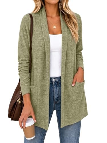 QIXING Comfy Long Sleeve Cardigan Women's Spring Fall Home Office Work Lightweight Knit - Image 1
