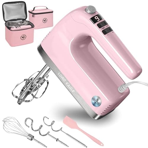 Lord Eagle 9-Speed Digital Hand Mixer Electric Handheld, 500W DC Motor Kitchen Mixer for Cake Baking, Lightweight Egg Beaters with Stain-resistant & Waterproof Storage Bag & 6 Accessories, Pink - Image 1