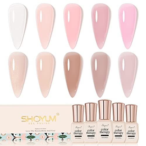 SHOYUM Jelly Nude Gel Nail Polish Set, 10Pcs Sheer Milky White Pink Transparent Gel Polish Kit UV LED Nail Gel Polish Colors Varnish Nail Art DIY Salon 7ML - Image 1