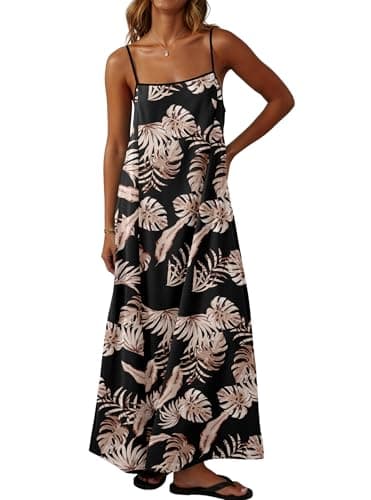 Lepunuo Summer Dresses for Women 2026 Casual Maxi Dresses Contrast Spaghetti Strap Sundresses Sexy Backless Dress - Image 1