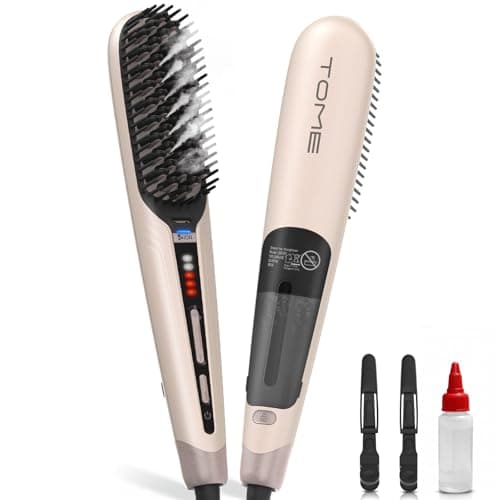 TOME Steam Hair Straightener Brush, Anti Scalding Design 2 Steam Levels, 3 Heat Settings, Fast Styling Steam Brush with Less Heat Damage, Anti-Frizz 100-240 Dual Voltage Pink - Image 1