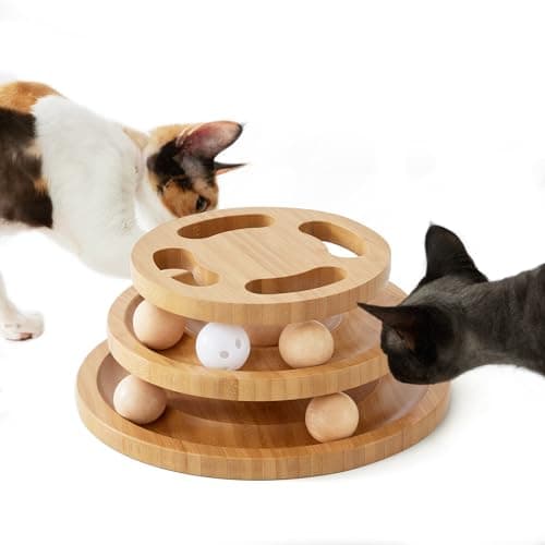 ZOMISIA Cat Ball Track Toy with Puzzle Top, Wooden Cat Toys for Indoor Cats with Spinning Balls, Interactive Large Cat Ball Tower for Kitten Kitty Exercise Mental Physical - Image 1