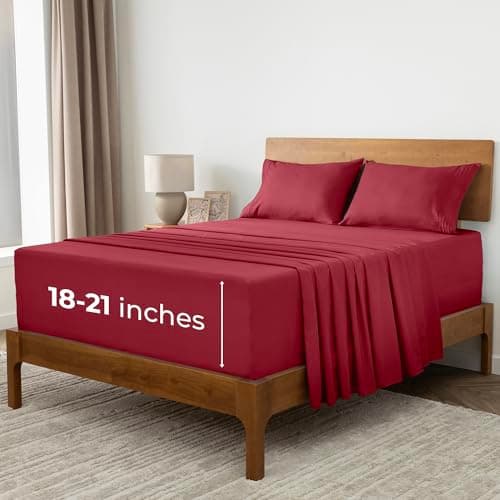 Mellanni Extra Deep Queen Sheets - 4 PC Iconic Collection Bedding - Hotel Luxury, Ultra Soft, Cooling Bed Sheets - Wrinkle, Fade, Stain Resistant (Queen, Brick Red) - Image 1