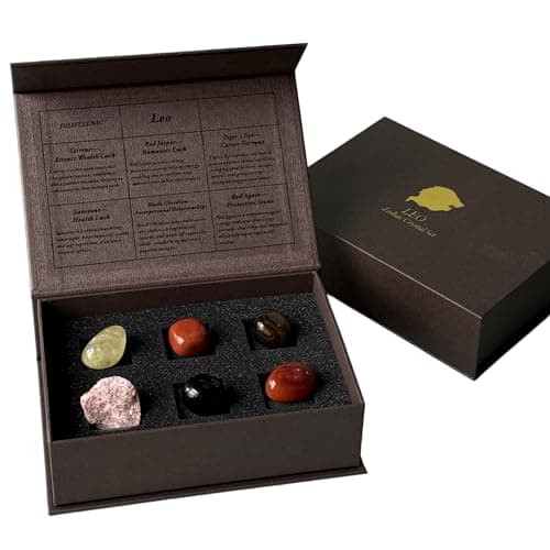 Juliful Unic Leo Zodiac Energy Set-6 Harmonizing Crystals for Leadership Creativity Gift for Practitioners & Zodiac Enthusiasts Citrine Red Jasper + 4 More in Elegance Box