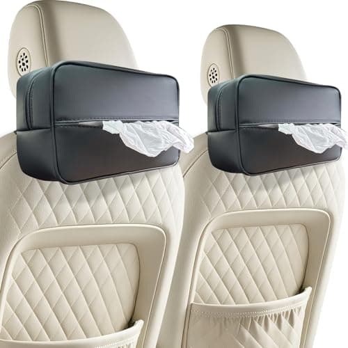 Witaxima Large Car Tissue Holder for 120 Standard Tissues, Premium PU Leather Tissue Holder in Car Backseat Rectangular, Napkin Holder for Car Fits for Kleenex Tissues Box Daily Use Black (2, Black) - Image 1
