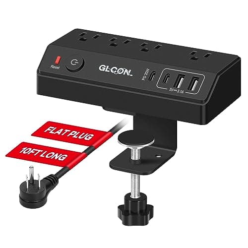 Desk Clamp Power Strip - 20W USB C Fast Charging Station - Desk Power Strip Flat Plug Extension Cord 10FT with 4 USB Ports + 4 Outlets - Desktop Mount Surge Protector - Fit 1.8" Tabletop Edge - Image 1