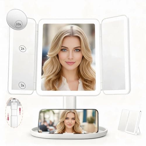 Makeup Mirror with Lights,Vanity Mirror with Lights 2X/3X/10X Magnification, Smart Sensor, Adjustable Stand & Brightness, Travel Makeup Mirror with Type-C Fast Charging 3-Colors, Gifts for Women Girls - Image 1