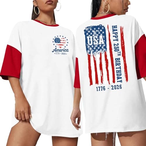 Women 250th Anniversary American Shirts Oversize American Flag Shirts USA Patriotic Casual Shirt Short Sleeve Tops - Image 1