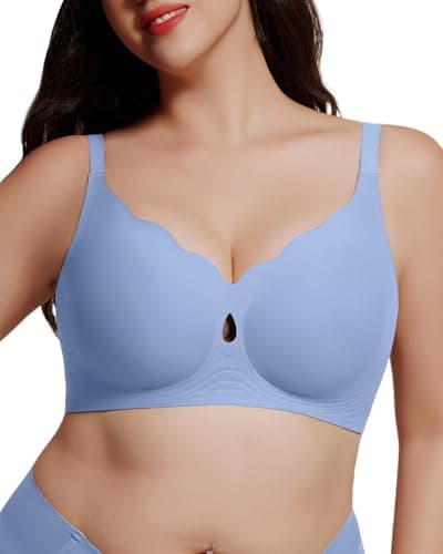 LIIJOO Wire-Free Seamless Full-Coverage Bralette, Lightly-Lined Molded Cups, Side-Back Smoothing, Wide Adjustable Straps, Convertible Crossback, U-Shaped Wing, 4-Row Hook-and-Eye(Royal Blue, S) - Image 1