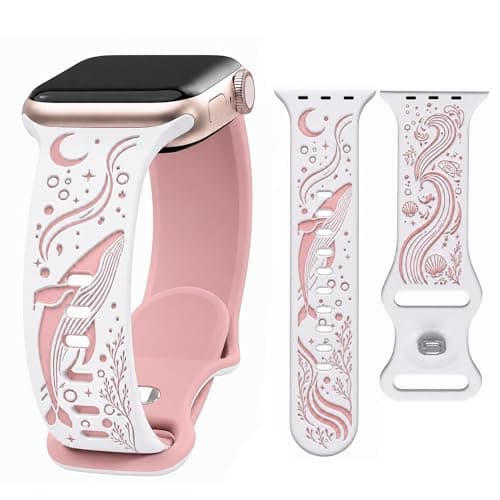 HATILP Whale Engraved Band Compatible with Apple Watch 38/40/41/42mm, Two-Layer Sculpted Ocean Design Soft Silicone Strap for Women, Series 11 10 SE Ultra 9 8 7 6 5 4 3 2 1