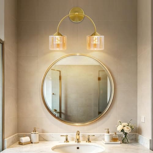 TYhogar Vintage 2-Light Bathroom Light Fixtures,15.7" Modern Led Bathroom Vanity Light with Crystal Bubble Glass,Bronze Bathroom Lighting Fixtures Over Mirror,3CCT Temperature Wall Sconce for Bedroom - Image 1
