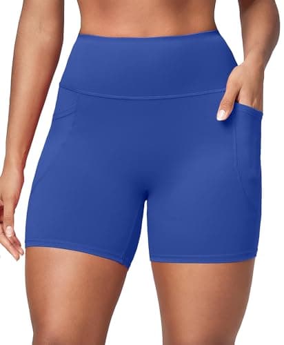 BRXL Gym Shorts Women with Pockets No Front Seam High Waist Compression Running Spandex Shorts Exercise Sports Blue Small - Image 1