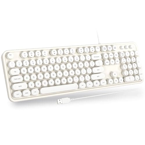 Atelus USB Wired Computer Keyboard - Retro Typewriter Keyboard - Full Size Keyboard with Number Pad for PC Laptop Desktop Windows (Creamy White) - Image 1