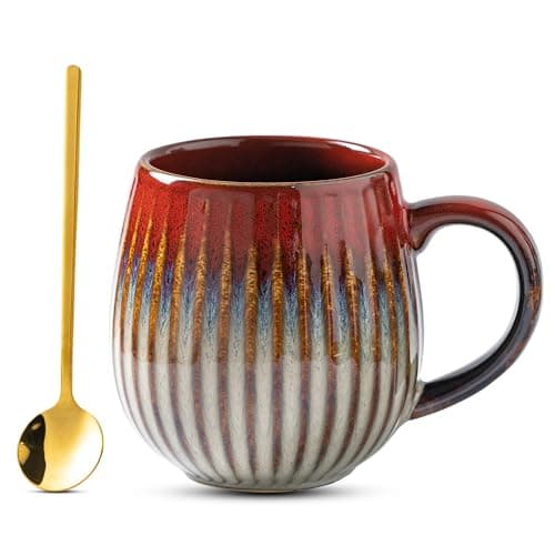 Tvvtuww Coffee Mug, Porcelain 16 oz Large Tea Coffee Cup for Office and Home, Big Mug for Women, Men, Microwave Dishwasher Safe, Ink Wash Red - Image 1