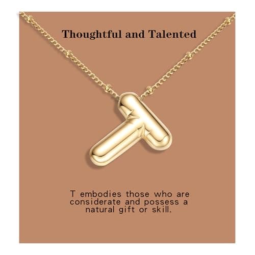 BOLAGTIER Bubble Letter Necklace Gold Plated Balloon Initial Chunky Bubble Alphabet Pendant Necklace Trendy Jewelry Gift for Women (T, Gold) - Image 1