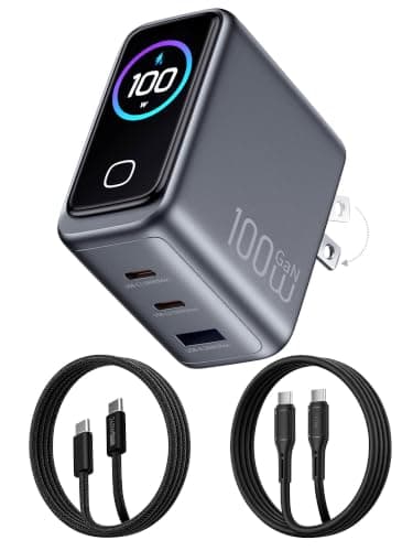 100W USB C Charger Block,3-Port PD PPS GaN Compact Foldable Plug,Smart Display Touch Control,Fast Charger with 5ft Cable for MacBook Pro/Air, iPad Pro, iPhone 17/16/15 Series,Pixel 9/8 Series,Laptop - Image 1
