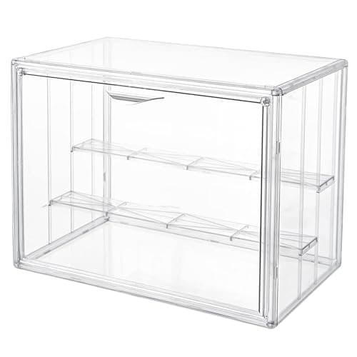 Attelite Clear Acrylic Display Case,3 Tier Display Shelf with 2 Movable Plate, Stackable Protection Showcase for Action Figures, Display Storage Box Countertop with Magnetic Door - Image 1
