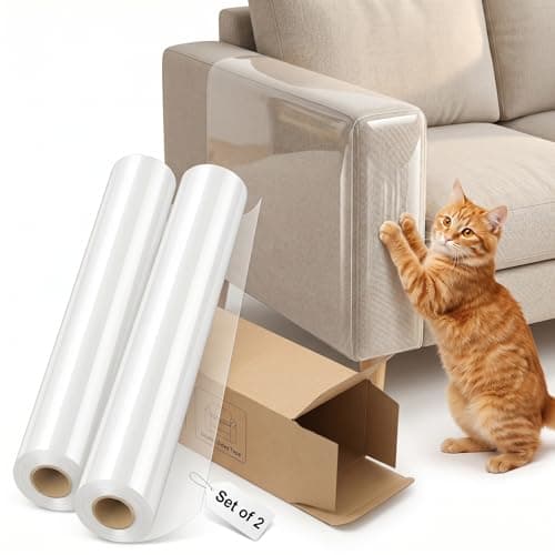 2 Pack Anti-Cat Scratch Furniture Protector, Single-Sided Sticky Couch Protector for Cats Claws,Cat Scratch Furniture Protector,Cat Scratch Furniture Door Protector for Sofa Tables (196.85" x 11.81") - Image 1