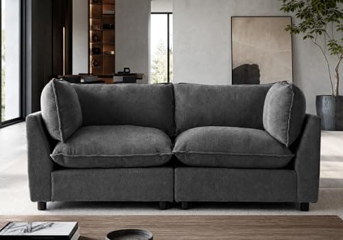 Iroomy Modular Sectional Sofa, Oversized Chenille Cloud Couch, Deep Comfy Seat, 2-Seater Sofas Couches for Living Room, Dark Grey, High Feet - Image 1