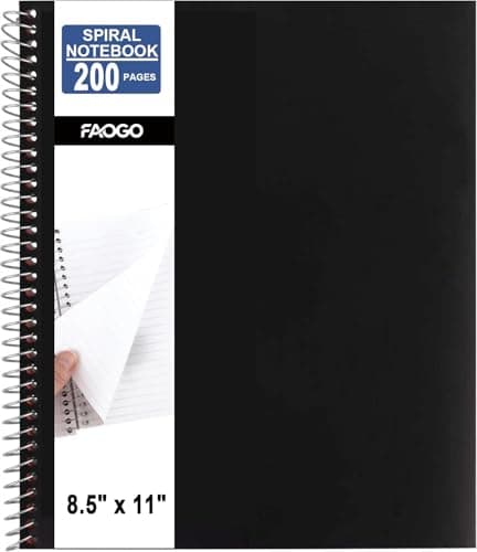 Spiral Notebook, 8.5" x 11", 200 Sheets, College Ruled & Graph Paper, Water-Resistant Cover, Easy Tear-Off, 3-Hole Punched, Black - Ink Bleed Resistant Lawn, Yard, Patio, Garden Cleaning 1 - Image 1