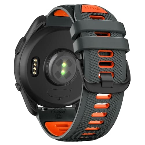 Velocarer Watch Band for Garmin Forerunner 265/Forerunner 255/Vivoactive 4/Venu 3/Venu 2, 22mm Quick Release Silicone Sport Bands, Charcoal Gray & Orange