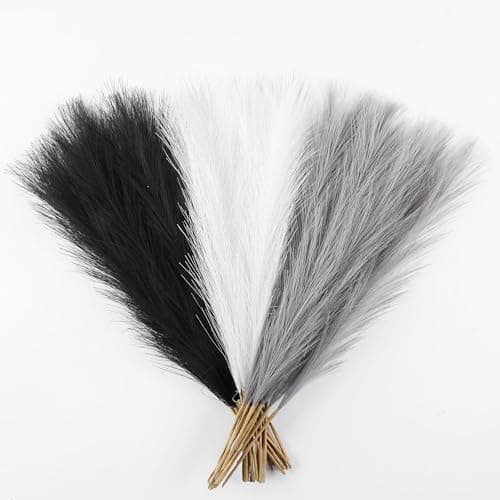 Acfruits Black&White&Gray Pampas Grass Small, 30 Pcs 17" Faux Pampas Grass Short Decor, Pompas Grass Flower Arrangement and Vase Filler for Boho Home Wedding Decoration - Image 1