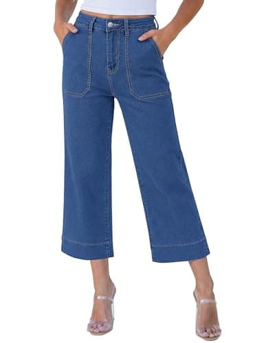 Vetinee Western Jeans for Women Womens Jeans Stretchy Wide Leg Capri Pants for Women Capri Pants Nashville Outfits for Womens Medium Blue XX-Large - Image 1