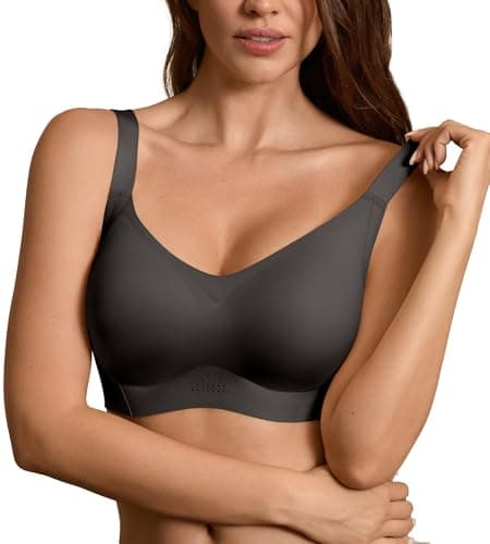 DEANGELMON Seamless Wireless Bras for Large Bust Women No Underwire Full Coverage T-Shirt Bra Comfort V Neck Everyday Bras(Black,L) - Image 1