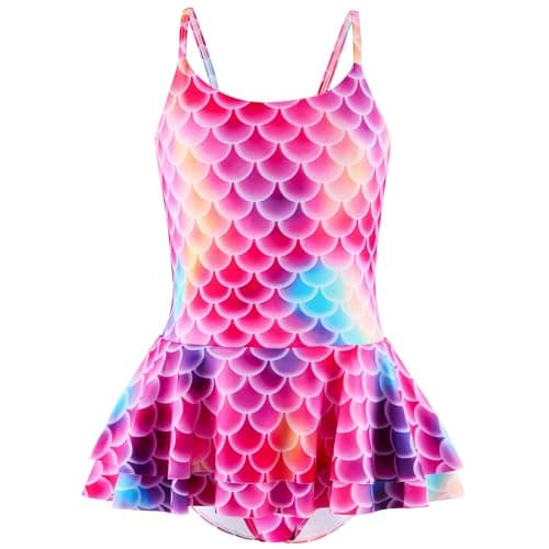 Girl's One Piece Swimsuit Mermaid Spaghetti Straps Swimwear Bathing Suit with Ruffle Skirt - Image 1